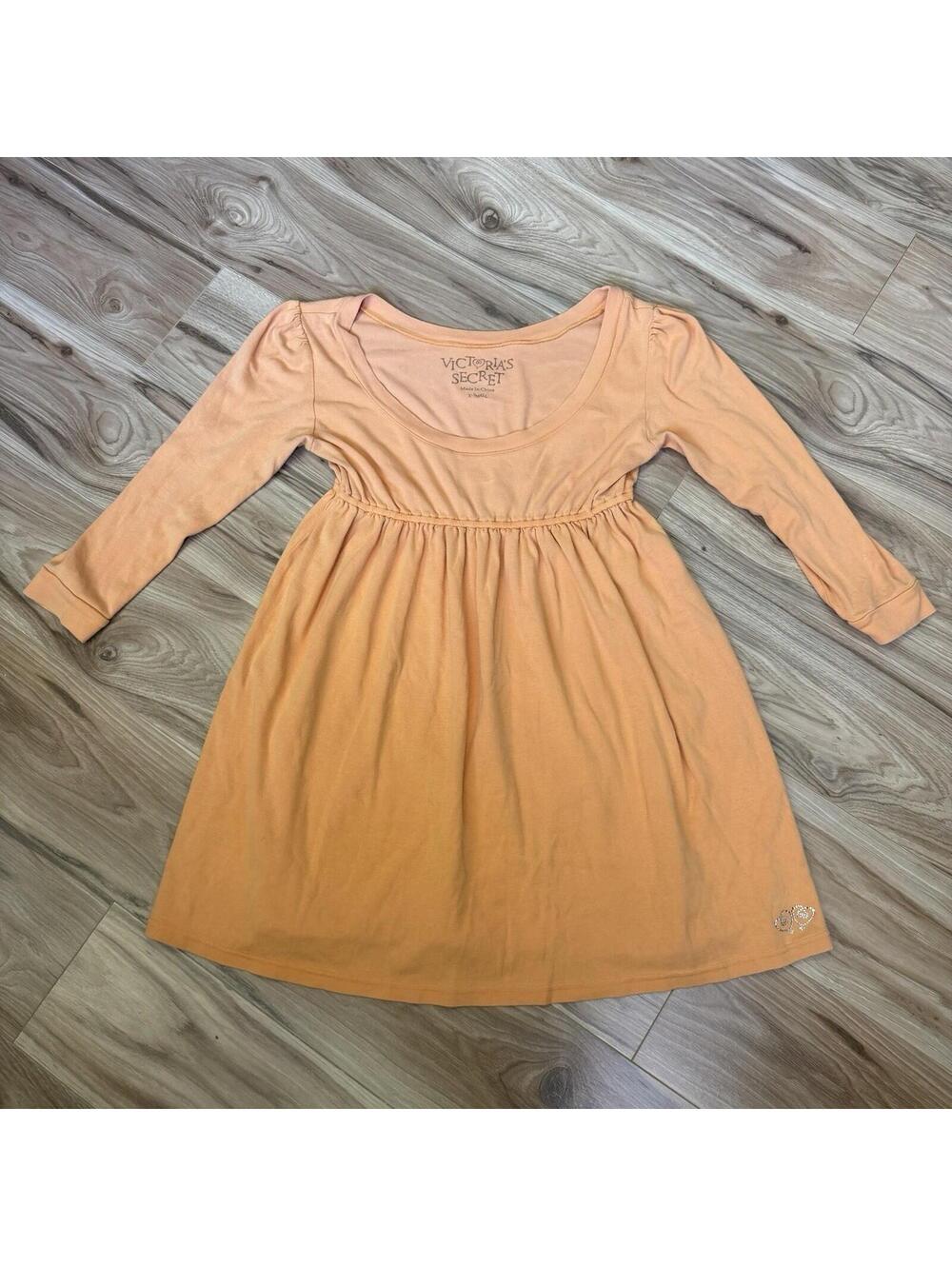 Victoria's Secret Babydoll Dress XS Peach Cotton Long Sleeve Empire Waist Y2K